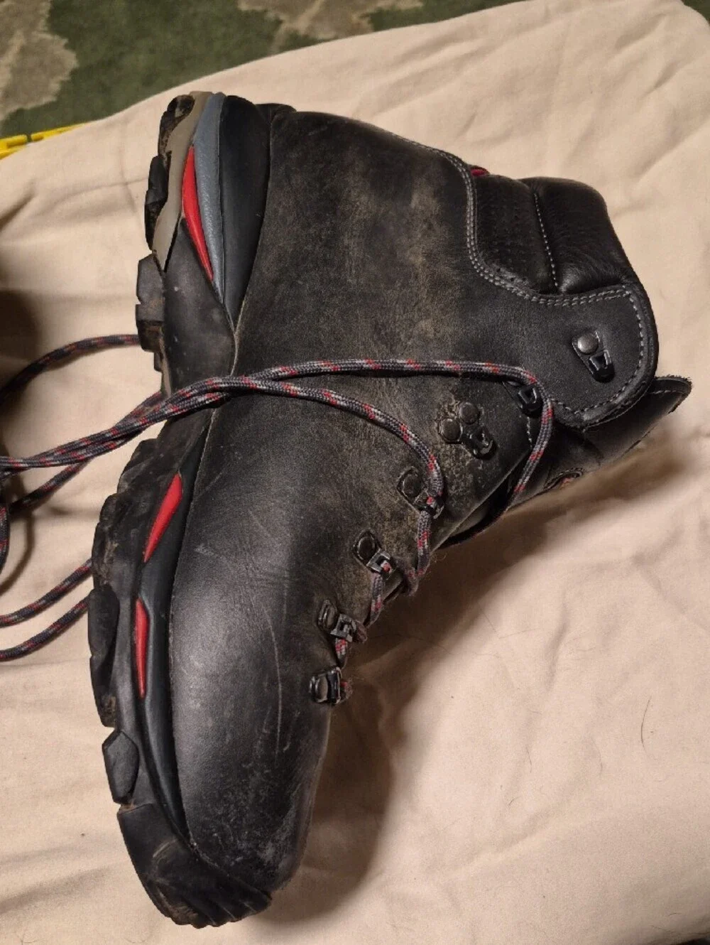 Zamberlan Men's Black Leather Hiking Boots with Red Accents